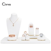 ciyye newly wooden jewelry display prop set resin necklace bust metal earrings display rack for shop cabinet