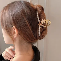 new pearl metal gold hair claws women temperament hair clips cute flower bear hairpin korean headband fashion hair accessories