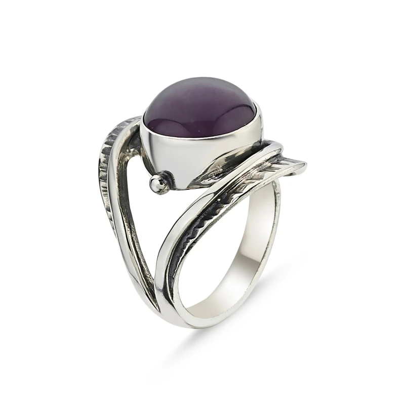 

Silver 925 Sterling Amethyst Stone Handwork Adjustable Tall Ring