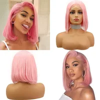 Pink Bob Lace Wigs Pre Plucked Natural Straight 13x4 Free Part Lace Front Human Hair Short Bob Wig With Natural Hairline