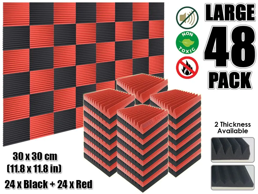 48 pcs Red and Black Arrowzoom мульти-Клин 12T акустическая студия пена плитка Звукопоглощающая Панель 30x30 см(11,8x11,") цвет Combi KK1167 - Цвет: 48 pcs Red and Black