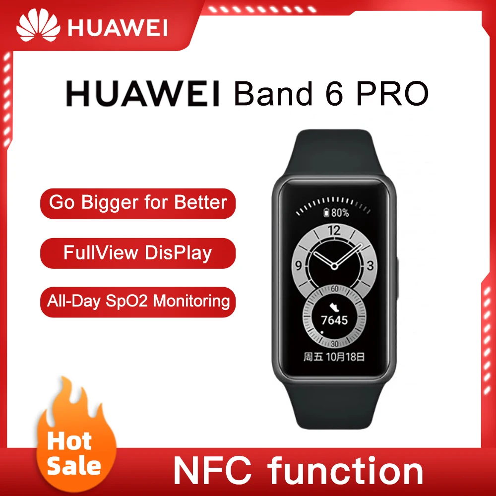 Original Huawei Band 6 Pro Smartband Blood Oxygen Heart Rate Tracker Sleep Monitoring Thermometer NFC Fitness | Электроника