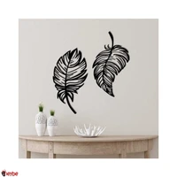 wood wall art double leaf decor black color modern tree nature home office living room bedroom kitchen new quality gift ideas 3d creative stylish decorative 2021 modern ornament beautiful cute painting art souvenir mdf