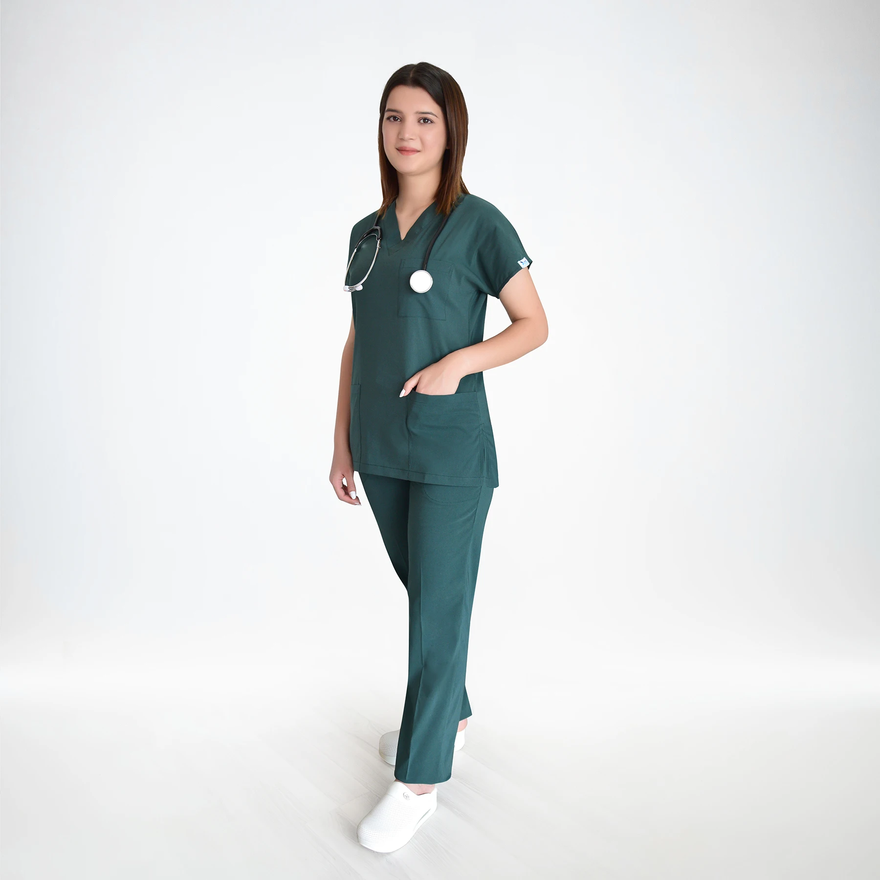 

Nur MEDICAL CLOTHING British Racing Green Doctor Nurse Hospital Cook Lycra Uniform Bottom Top Pants Set Suit Scrubs