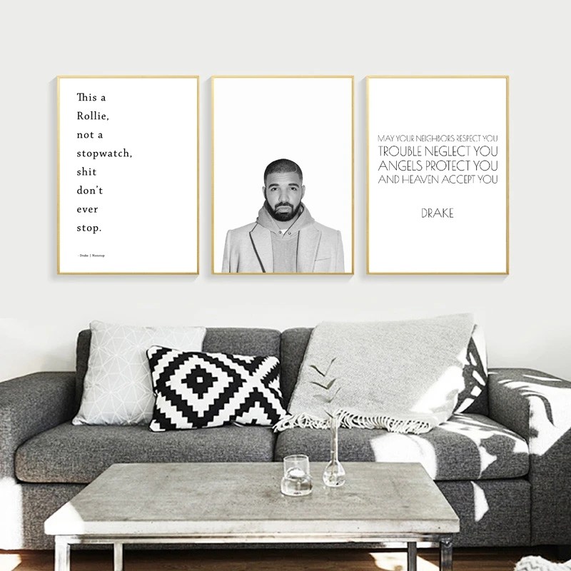 Drake Poster хип хоп Wall Art Холст печать non Stop текст картина с цитатами черно белая