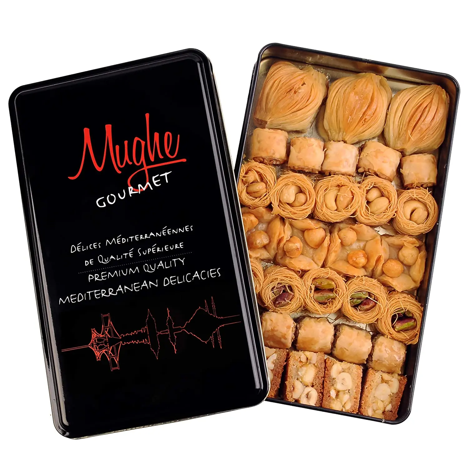 

Premium Assorted Baklava Pastry Dessert Gift Tin Box 500g ℮ 1.1lb 32 pcs - Unique Festive Holiday Gifts for Christmas