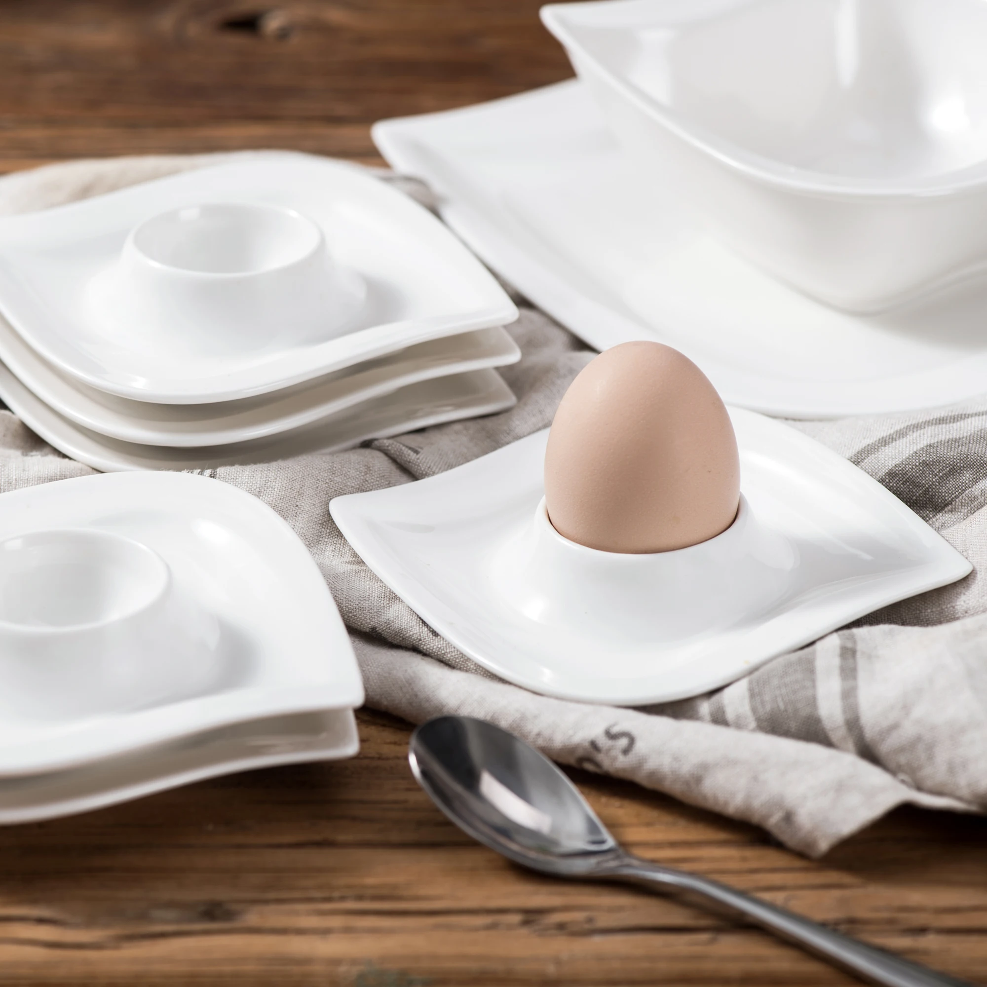 

MALACASA Elvira 6-Piece 4" Egg Cups Holder Ivory White Porcelain China Ceramic Breakfast Egg Stand Plates (10.5 * 10.5 * 2.5cm)