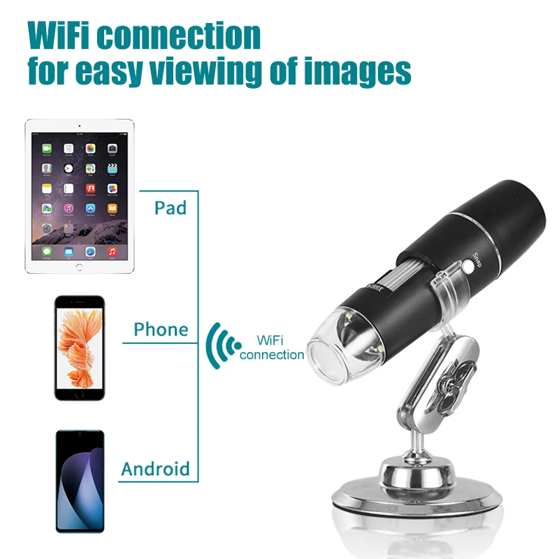 

Микроскоп портативный цифровой, 1000X, Wi-Fi, 8 светодиодов, USB, регулируемые Электронные Микроскопы с кронштейном для Android, IOS