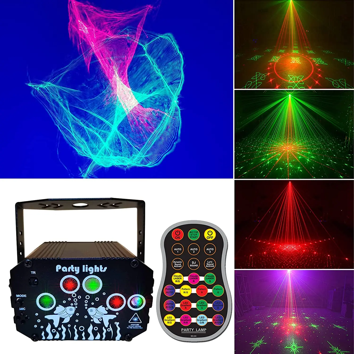 Atotalof Dj Laser Party Light Northern Lights USB Strobe Laser Lights 60in1 Pattern for Club Christmas Birthday Stage Projector