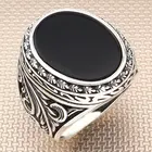 Овальной формы с черным ониксом в каменное серебряное кольцо с листовой мотив Для мужчин серебряное кольцо Сделано в Турции сплошной 925 пробы серебро