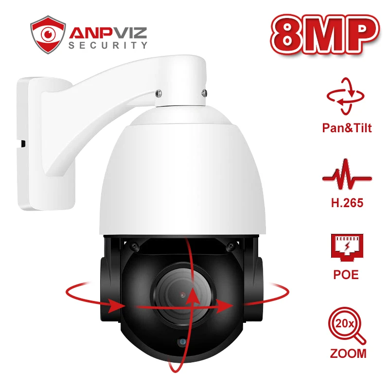 IP камера Anpviz 4K POE PTZ 8 Мп 20X зум аудио наружная Водонепроницаемая видеонаблюдения