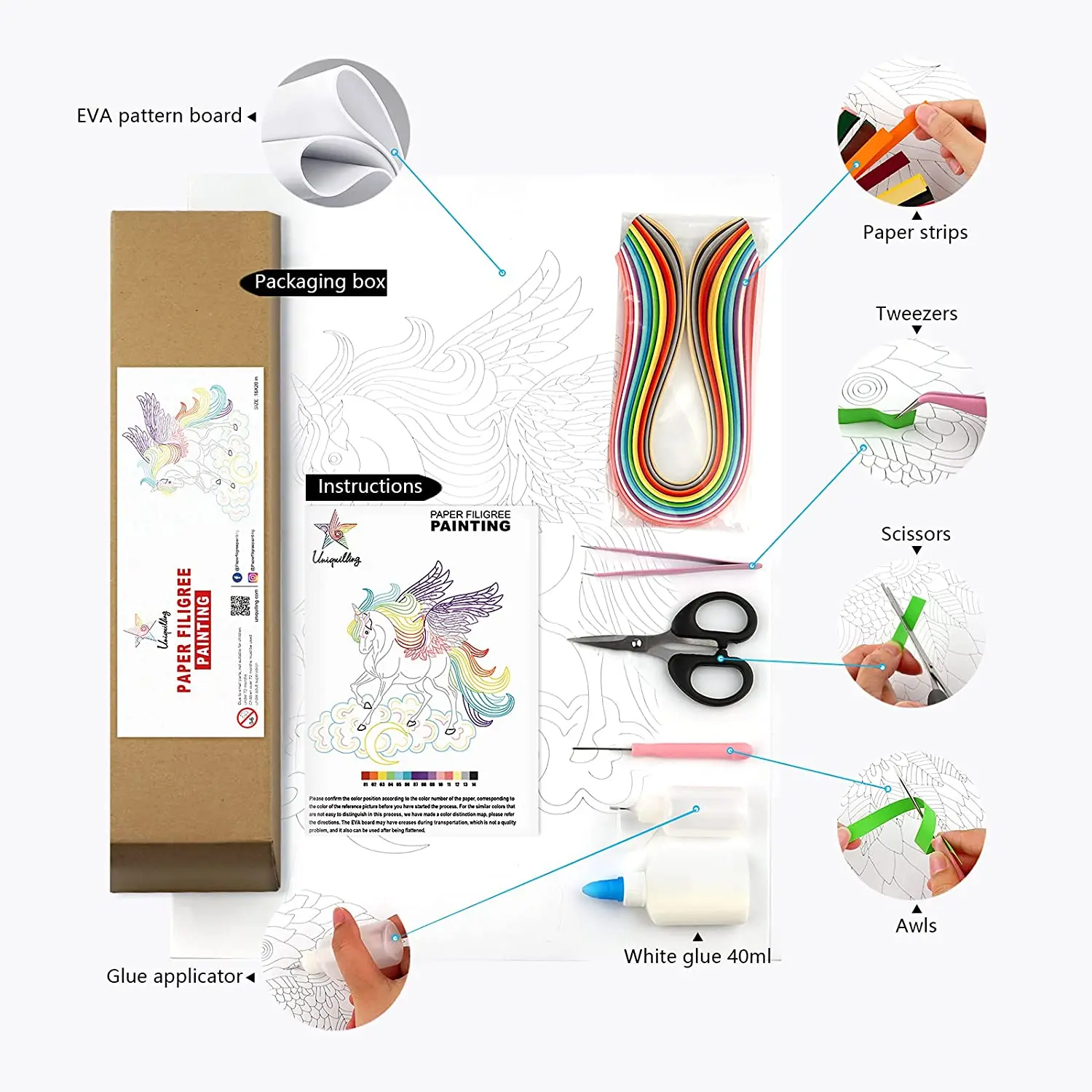 

UNIQUILLING 3D Pegasus Quilling Paper Paintings Creative Wall Decor DIY Quilling Paper Crafts Gifts DIY Quilling Paper Tool Kits