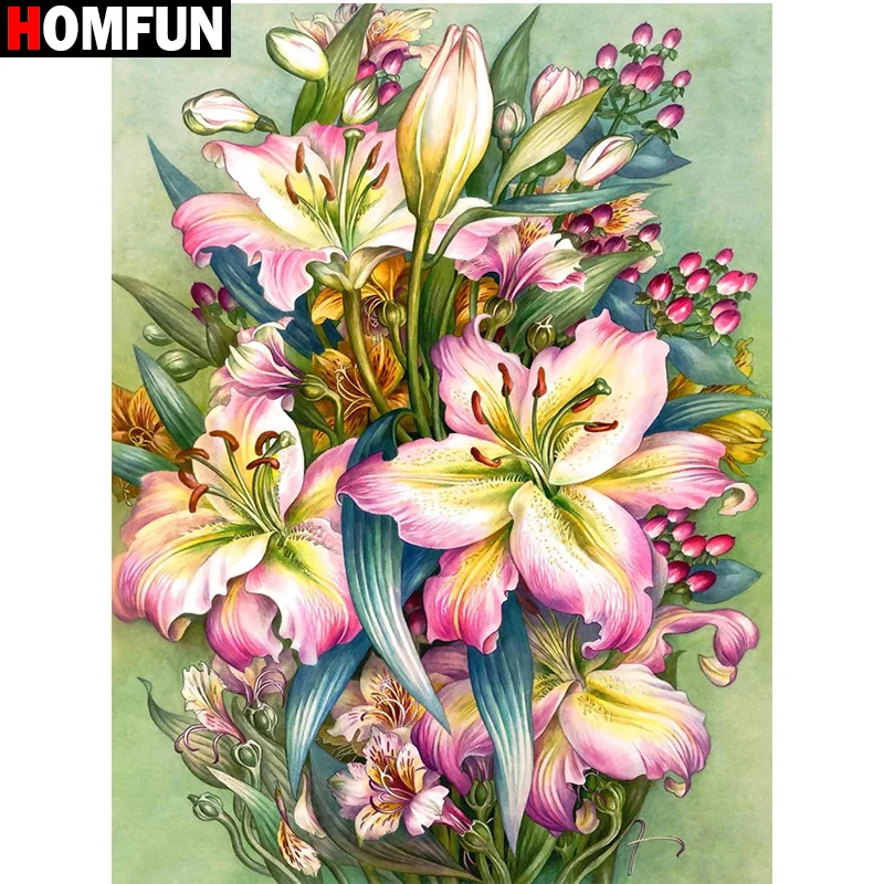 

Алмазная живопись HOMFUN, картина с квадратными/круглыми стразами «цветы», вышивка крестиком, 5D Стразы