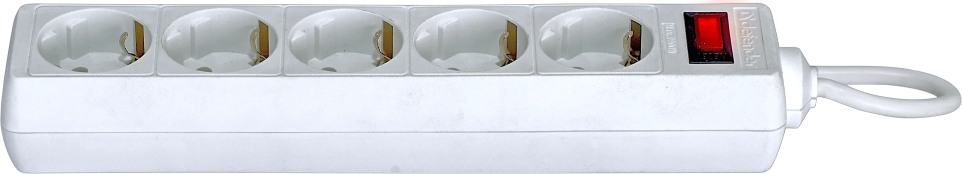 Сетевой фильтр-удлинитель Defender 5 розеток с заземлением 1.8/3/5 метра белый/черный |