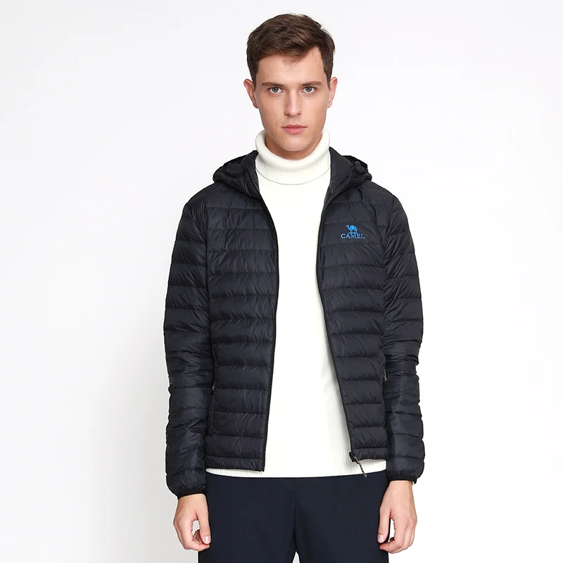 Короткая куртка на утином пуху белого цвета, пальто с гусиным пухом Northface с капюшоном для женщин и мужчин, ультра-светильник, теплая парка больших размеров - Цвет: Black Male