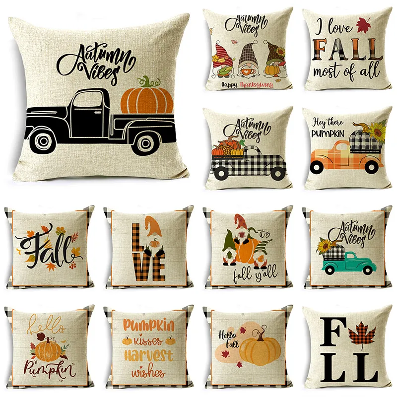 

Autumn Theme Series Pillow Cover Pumpkin Car Maple Leaf Sofa Bedroom Bay Window Decoration Cushion Cover 40*40cm/45*45cm/50*50cm