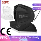 Маска черная ffp2jes для мужчин и женщин, 5-слойная маска для лица, 20 шт.