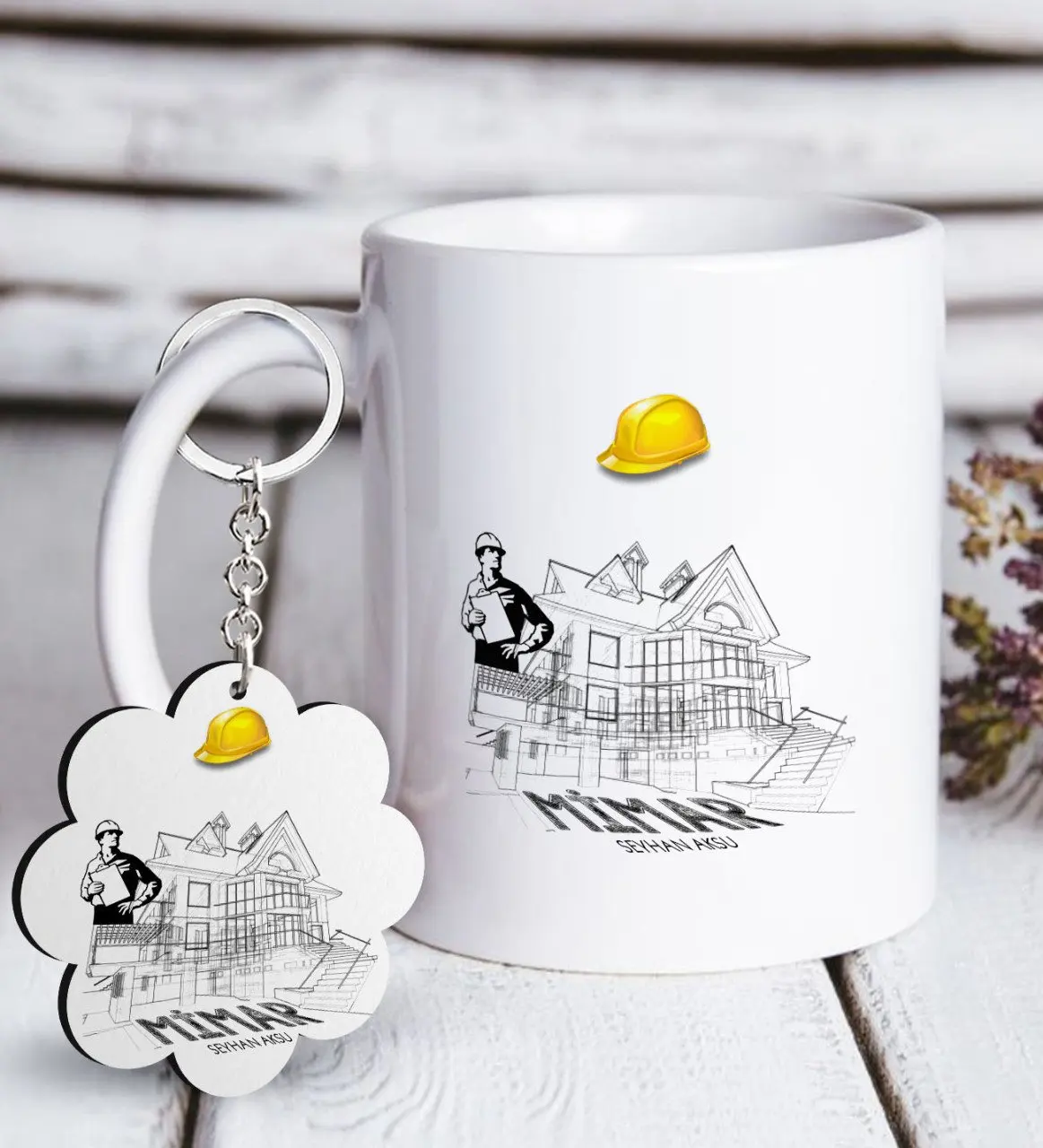 

Personalized Professional Architect White Mug and Keychain Gift Seti-2