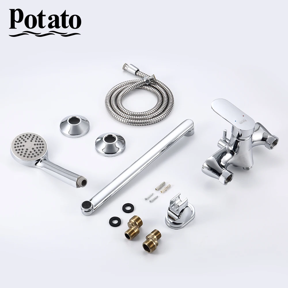 

Potato chrome Bathtub Faucet silver Outlet pipe Bath Shower Faucet Set Zinc Alloy body Shower head Bathroom Tap P2239