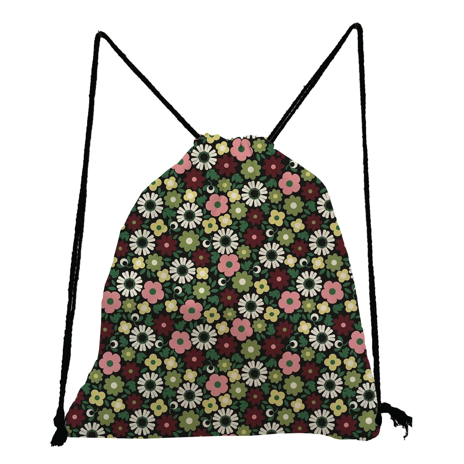 

Colorful Floral Print Backpack Pretty Casual Drawstring Bags Preppy Style Book Bag Large Capacity Shoe Bag to School Storage Bag