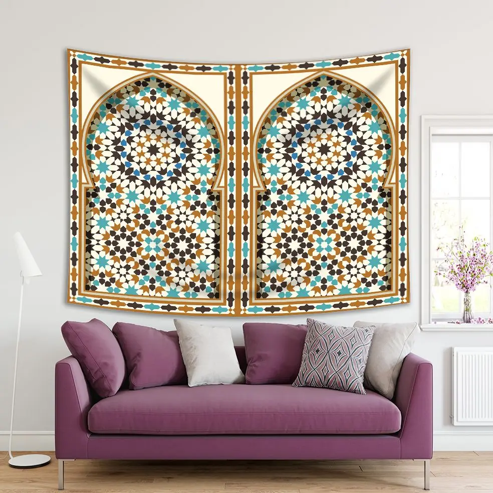 

Tapestry Arabic Arch Traditional Islamic Architecture Classic Exterior Decorating Element Brown Blue White