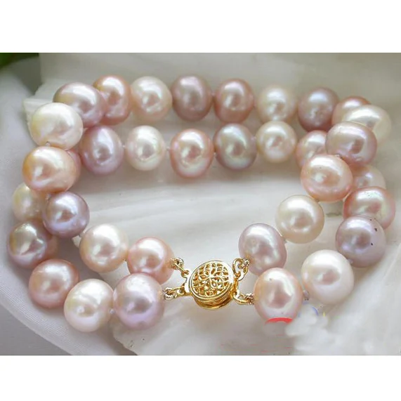 

New Classic Unique Design AA Round Pearl Bracelet 2Rows 10-11mm White Pink Lavender Freshwater Pearls Fine Jewelry Women Gift