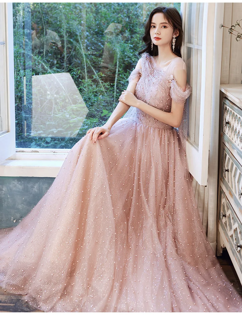 

Женское вечернее платье с открытыми плечами CloverBridal, розовое платье-трапеция с бисером и открытыми плечами, для свадьбы, WE9503, 2022
