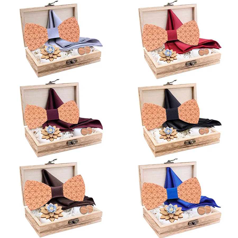 Клетчатый резной деревянный галстук-бабочка Красный Черный твердый носовой