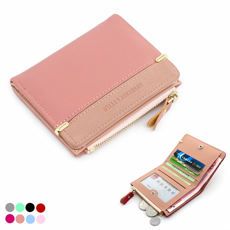 

Fashion 2 fold Short Ladies Wallet Simple Wild Student Zipper Coin Purse Female PU Leather Wallet Card Package