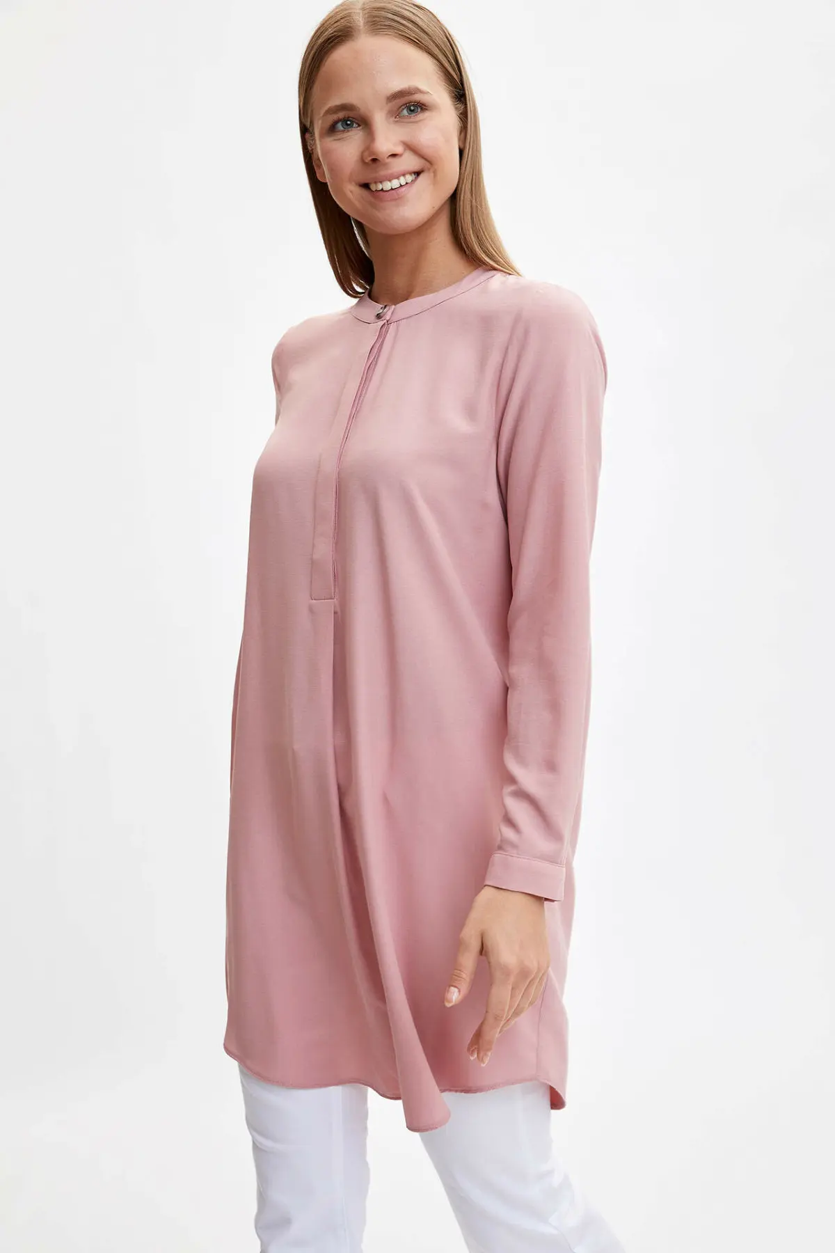 Дефакто женская летняя розовая длинная шифоновая блуза Женская Повседневная