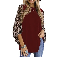 autumn women leopard print long sleeve shirt trendy color block patchwork pullover loose casual fashion light simple top