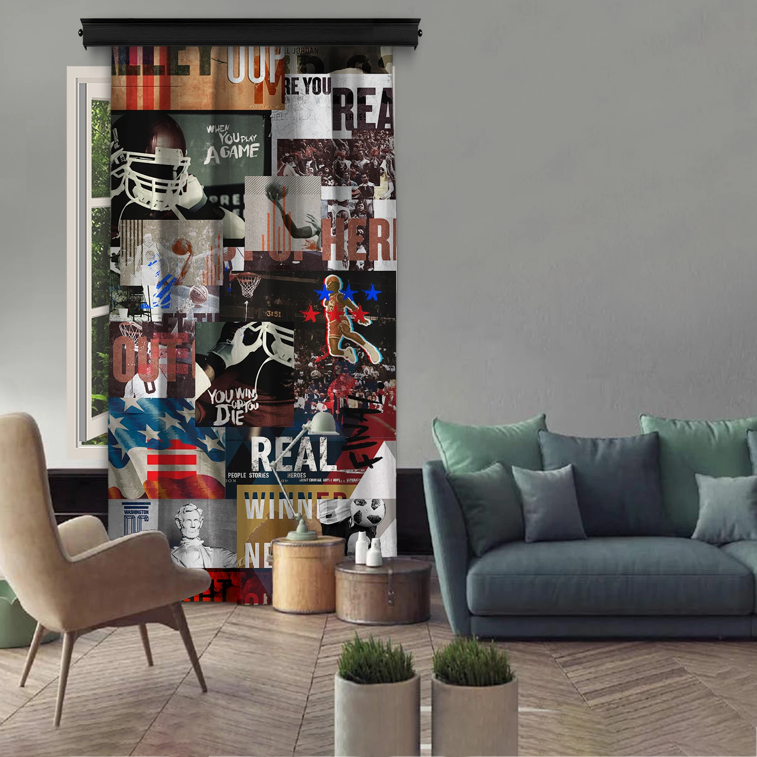 

Cipcici American Sports Collage Single Panel Curtain Unisex Kids Living Room Mixed Colors Oriental U.S.A Elite Man Woman