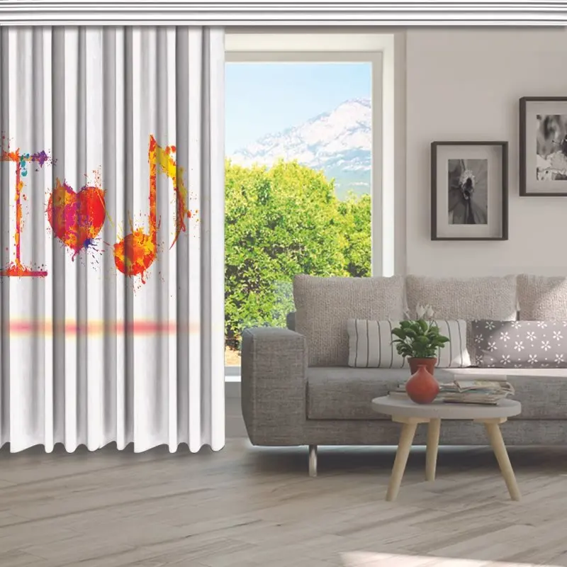 Занавески I Love музыкальный дизайн элементы красочные красные желтые оранжевые