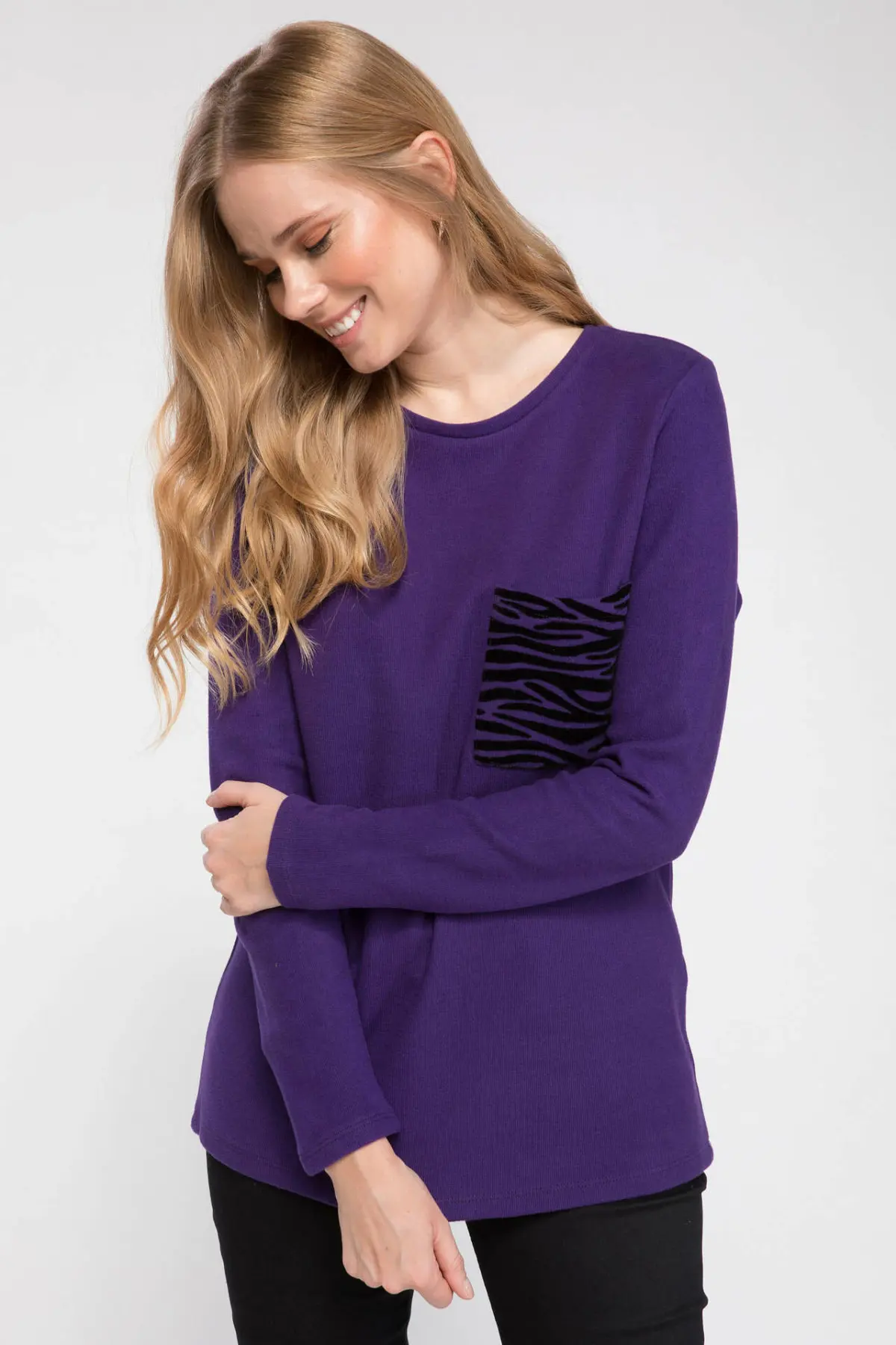 DeFacto женская футболка с длинным рукавом фиолетовая цветная Женская Повседневная