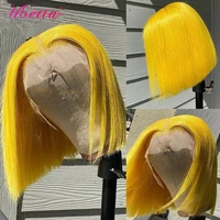 colored yellow bob wigs human hair short lace front bob wig 13x4x1 middle part lace frontal wigs pre prulcked for black women