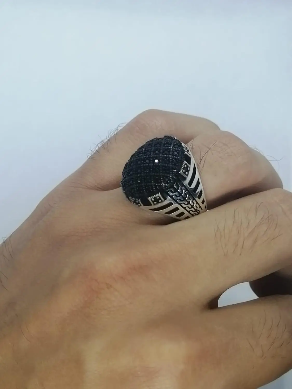 

925 Sterling Silver Ring For Men Black Ring Marcasite Stone Gift For Him Men's Rings Real Pure Silver Turkish Jewelry
