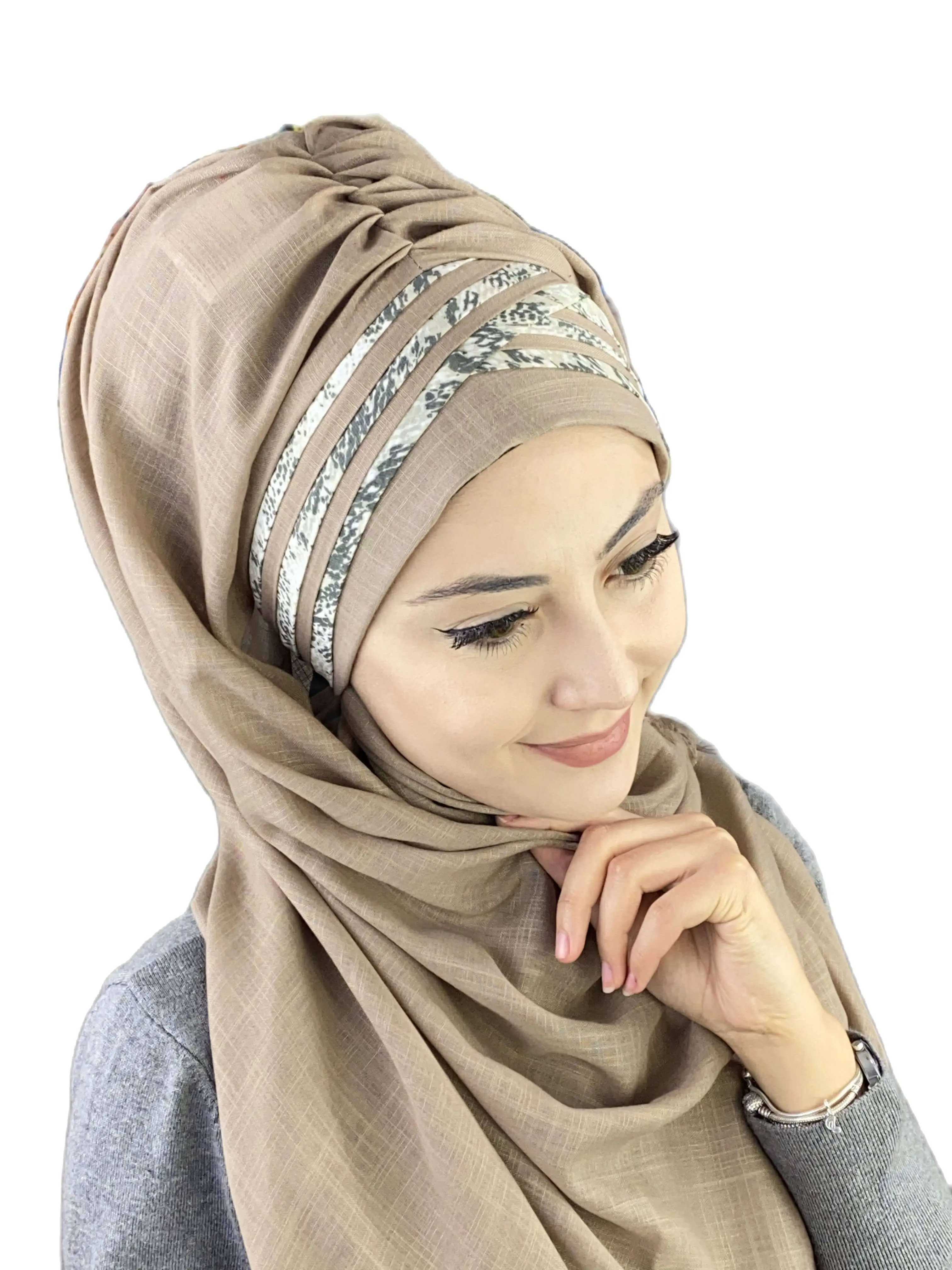 2022 New Fashion Hijab Islamic Women Winter Scarves Musulman Women's Products Hat Stone Crocodile Pattern Cross Draped Shawl