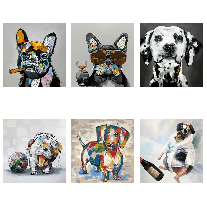 

Funny Dogs Canvas Art Posters and Prints Custom Drunk Smoking Bulldog Graffiti Dachshund Oil Paintings Wall Pictures for Bedroom
