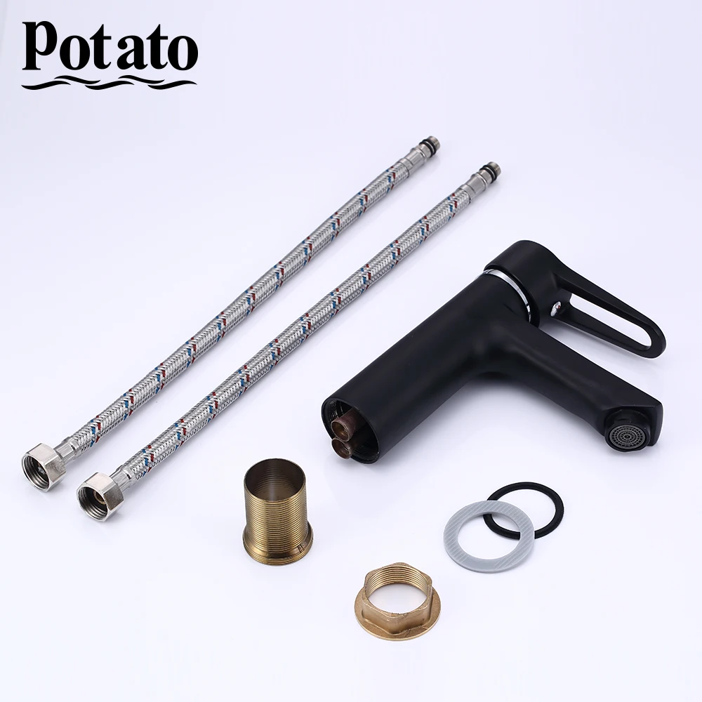 Potato Кран для красок кран раковины черный смеситель горячей и холодной воды с