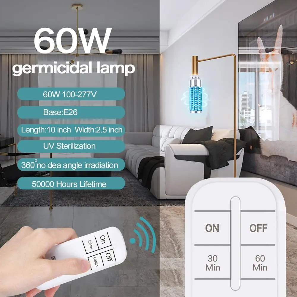 UVC 60W UV Germicidal Disinfection Light Bulb Led Corn 254nm Wave Ultraviolet Lamps 110V 220V E26 E27 | Лампы и освещение