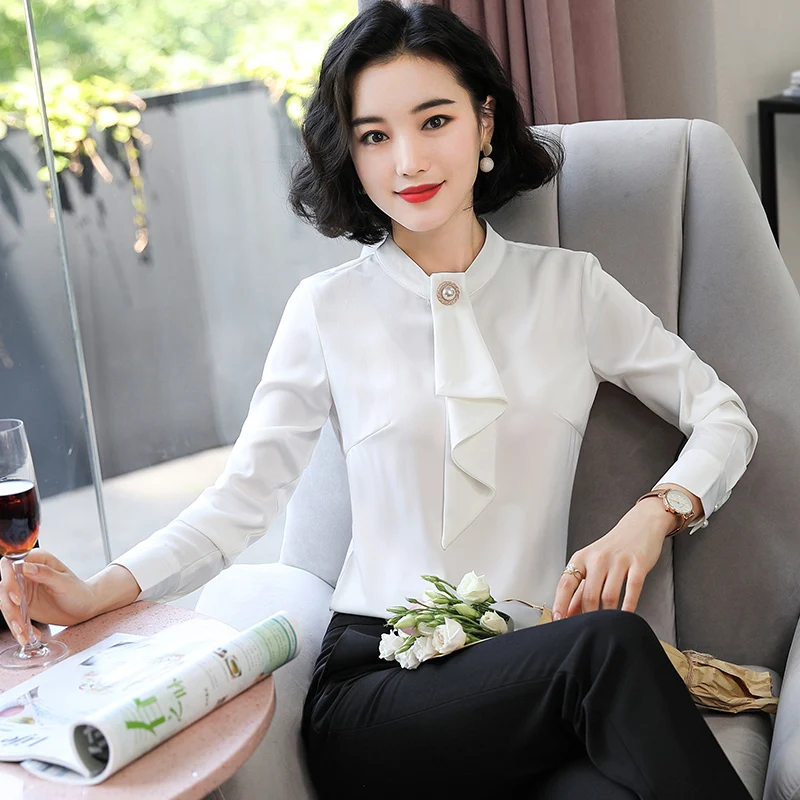 Женские белые рубашки Lenshin с галстуком мягкая и Стандартная рабочая одежда