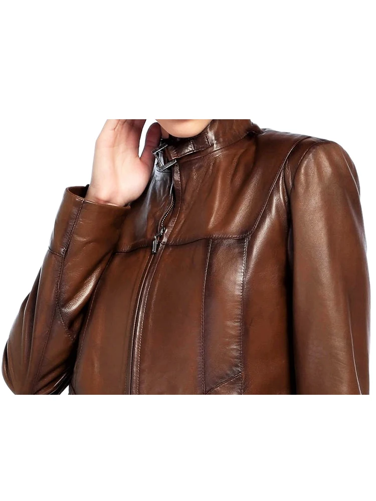 

Genuine Soft Leather Handmade Black Woman Jacket Biker Style High Quality Lambskin Metal Zipper Autumn Gift For Valentine's Day