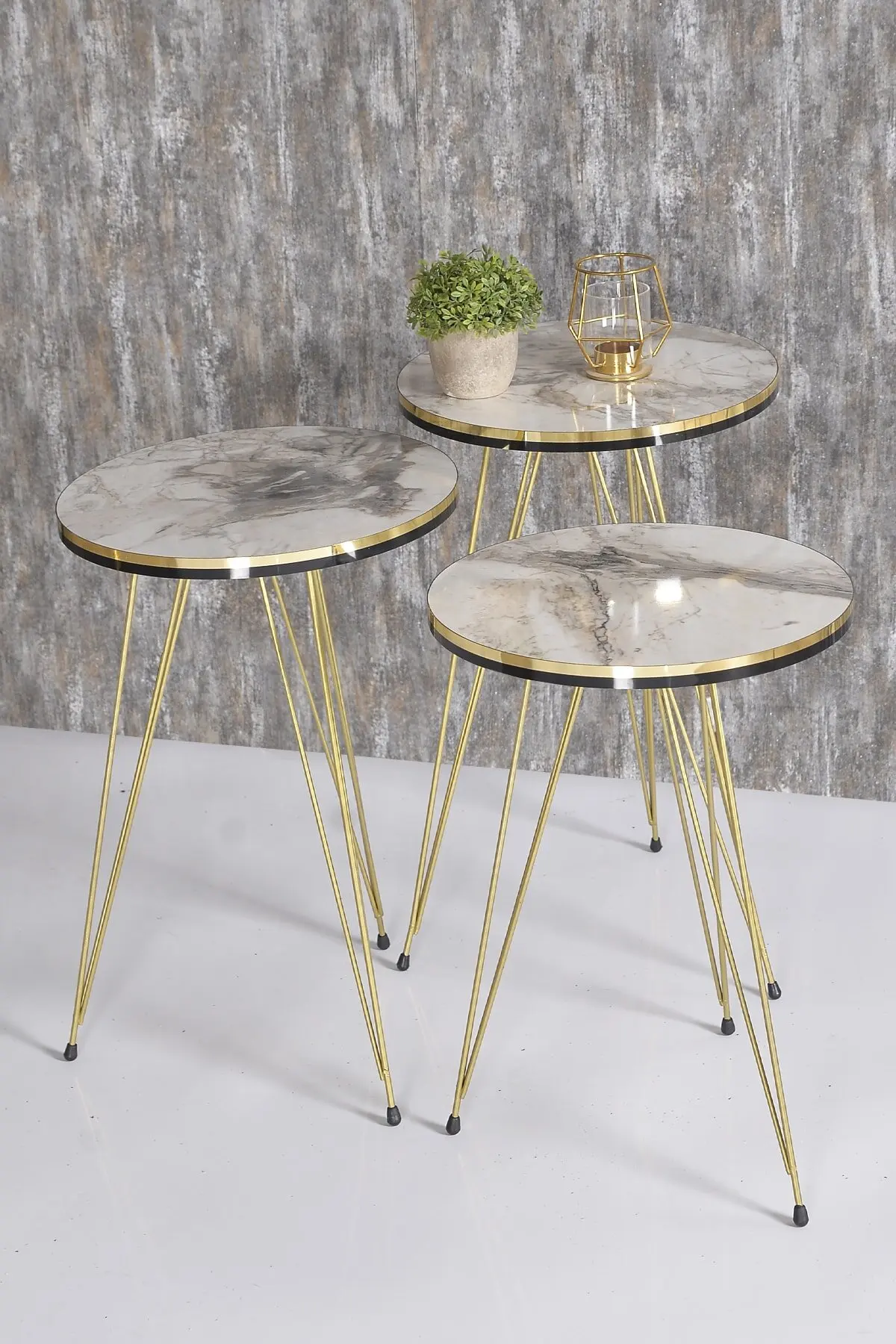 

Nesting Table Modern 3 Pieces Scandinavian Style Gold Metal Leg De-Mounted Side Table Tea Coffee Service Nested Table Special Pr