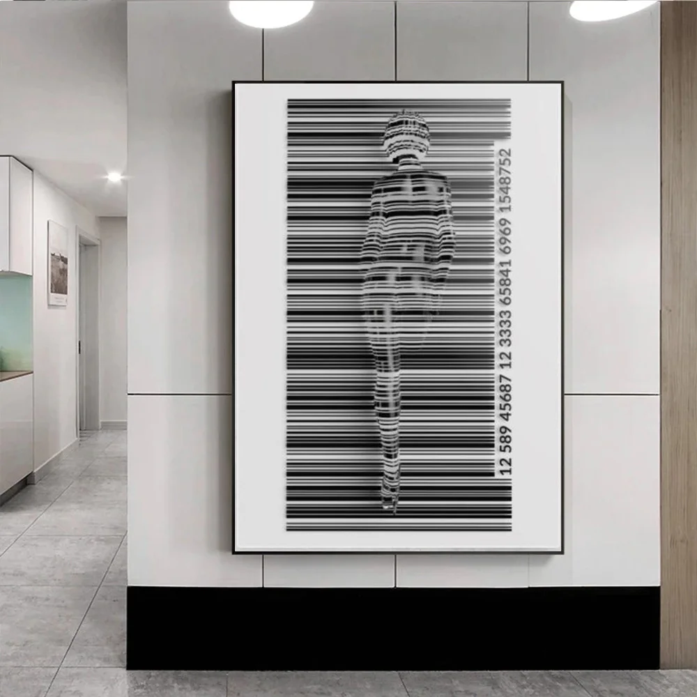 

Abstract Naked Woman in Barcode Canvas Painting Modern Minimalist Art Poster Print Picture for Living Room Wall Art Home Decor