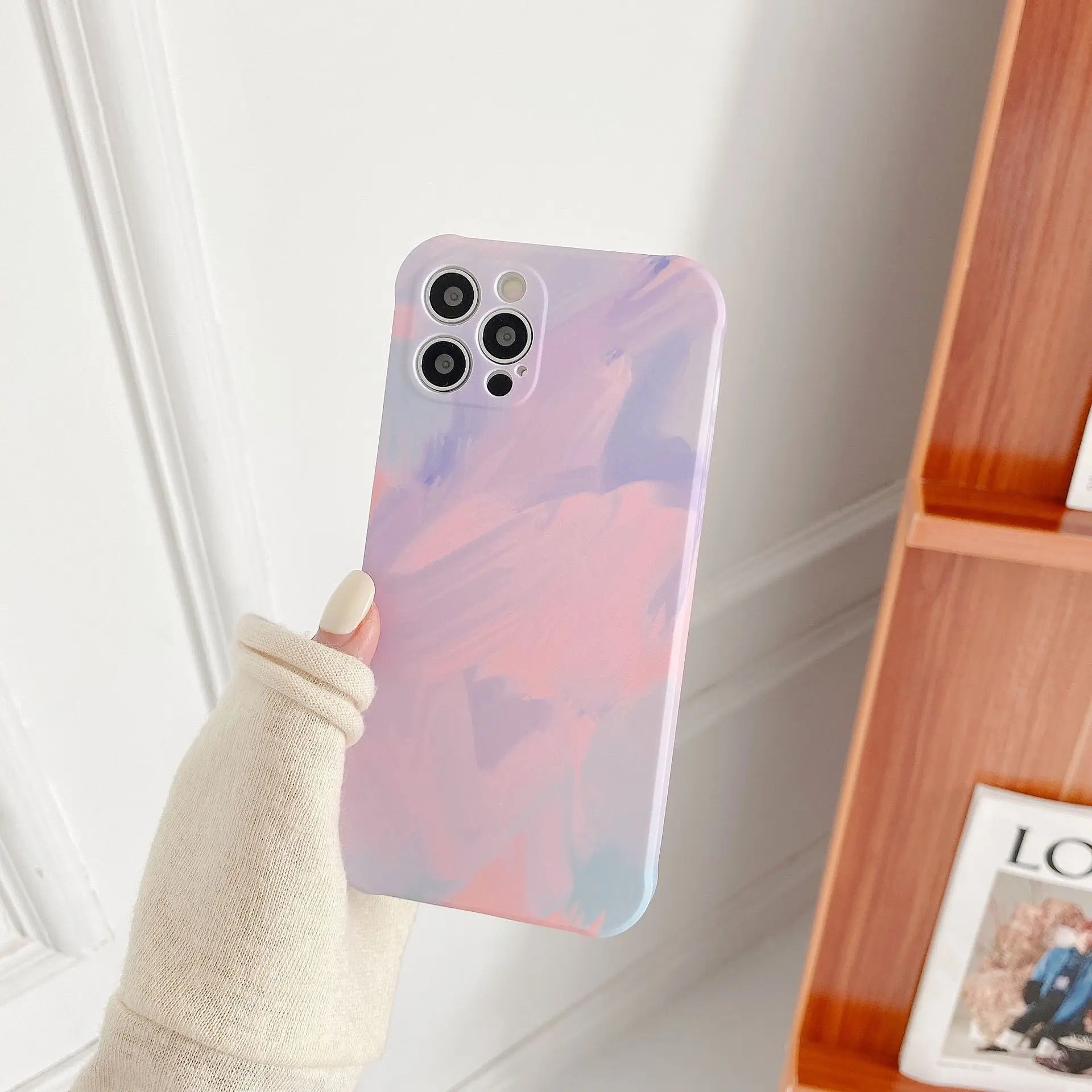 

Colorful Watercolor Purple Phone Case For iPhone 13 12 11 Pro Max XR XS X 7 8 Plus SE 2020 Art Shockproof Soft Back Cover Fundas