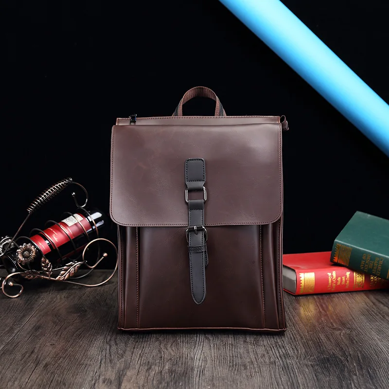 

New Brand Men Backpack Leather School Backpack Bag Fashion Waterproof Travel Bag Casual Leather Book bag Male in Brown Color