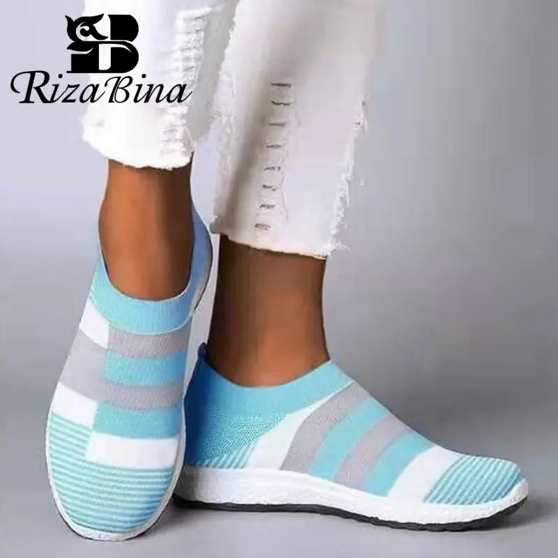 RIZABINA/Модная обувь Женские кроссовки с круглым носком без шнуровки Разноцветные