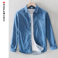 casual denim shirt men new spring comfortable thin solid tops for men clothing long sleeve soft high quality shirts 3xl 5042