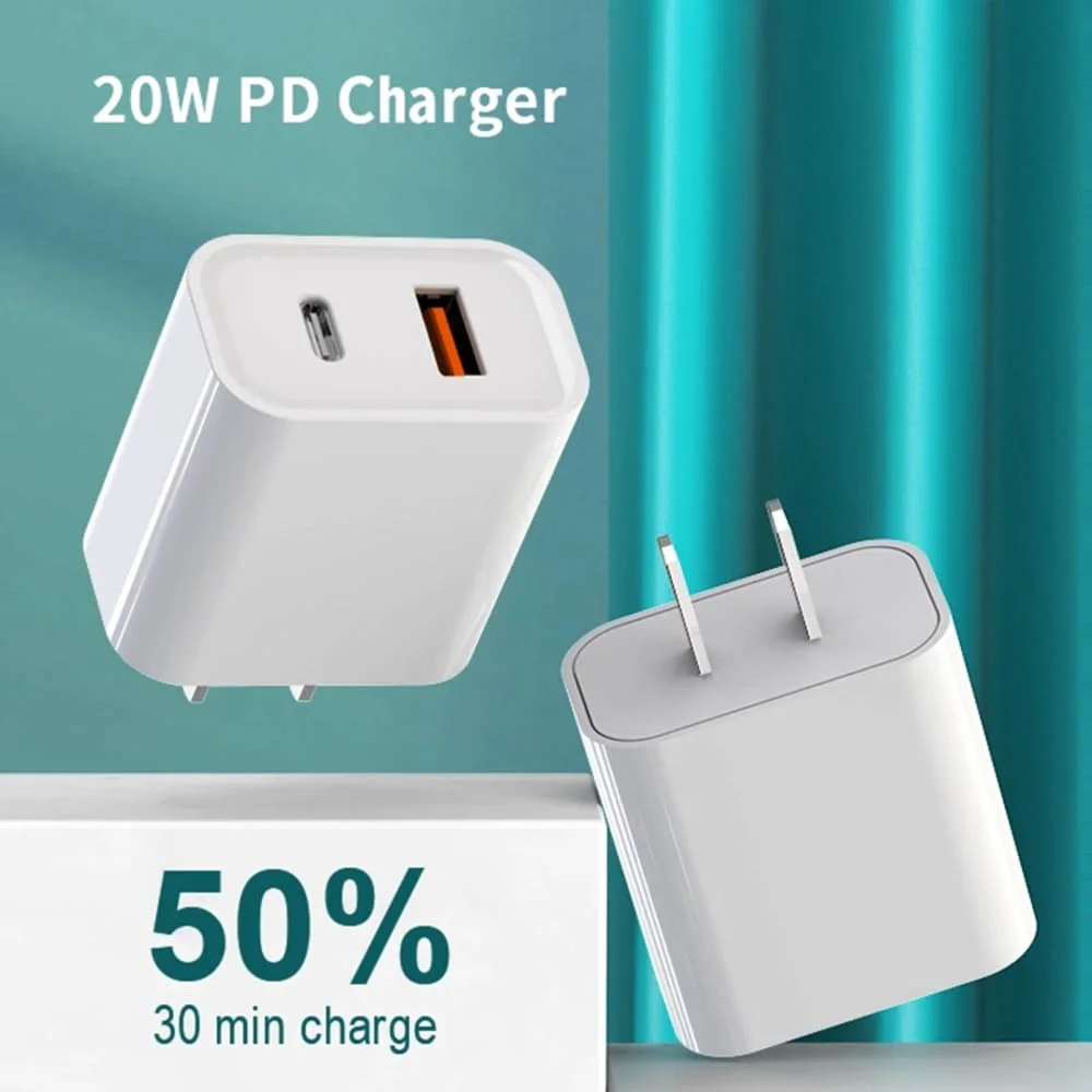 PD20W Быстрое зарядное устройство QC 3.0 Type-C USB ЗУ адаптер с двумя портами 20В для iPhone 8 X