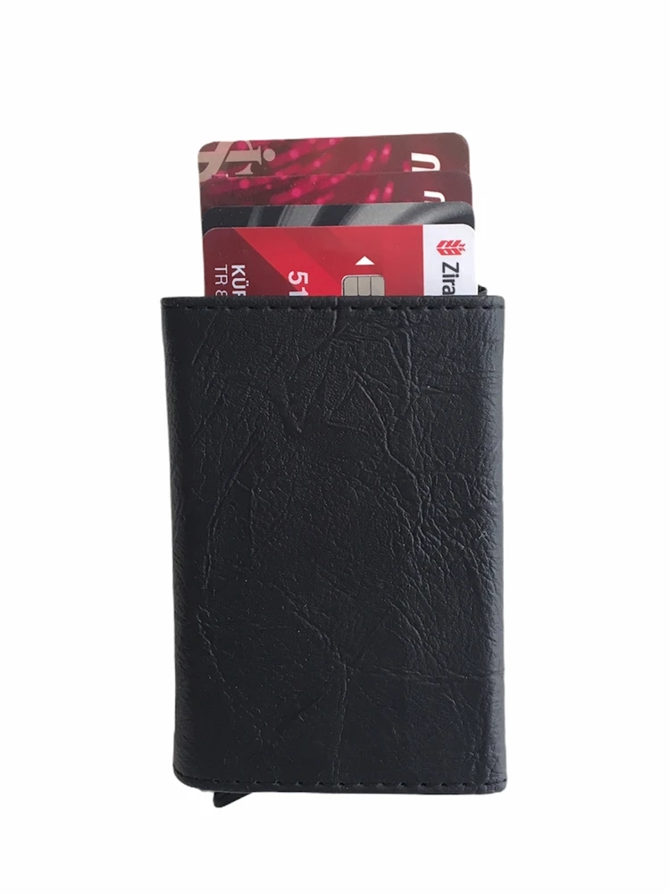 

Men's Automatic Mechanized Card Holder Functional Magnetic Closure Wallet Leather 4 Color Options